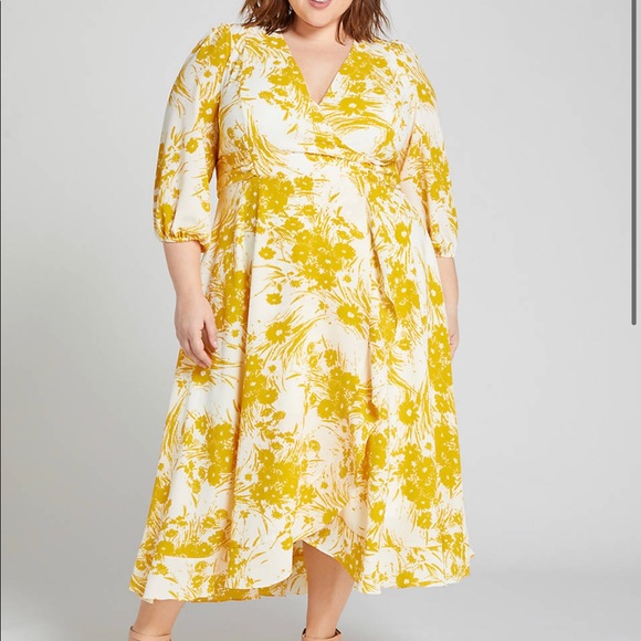 Lane Bryant yellow wrap midi dress - Picture 1 of 2